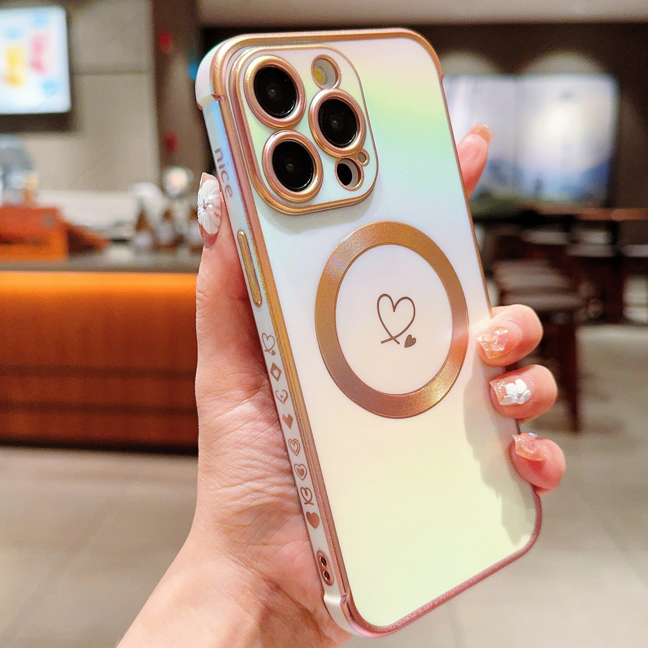 Funda de teléfono con revestimiento degradado para iPhone 11, 12, 13, 14, 15 Pro Max, 15 Plus, 13Pro, 15Pro Max, fundas suaves galvanizadas con corazón de amor