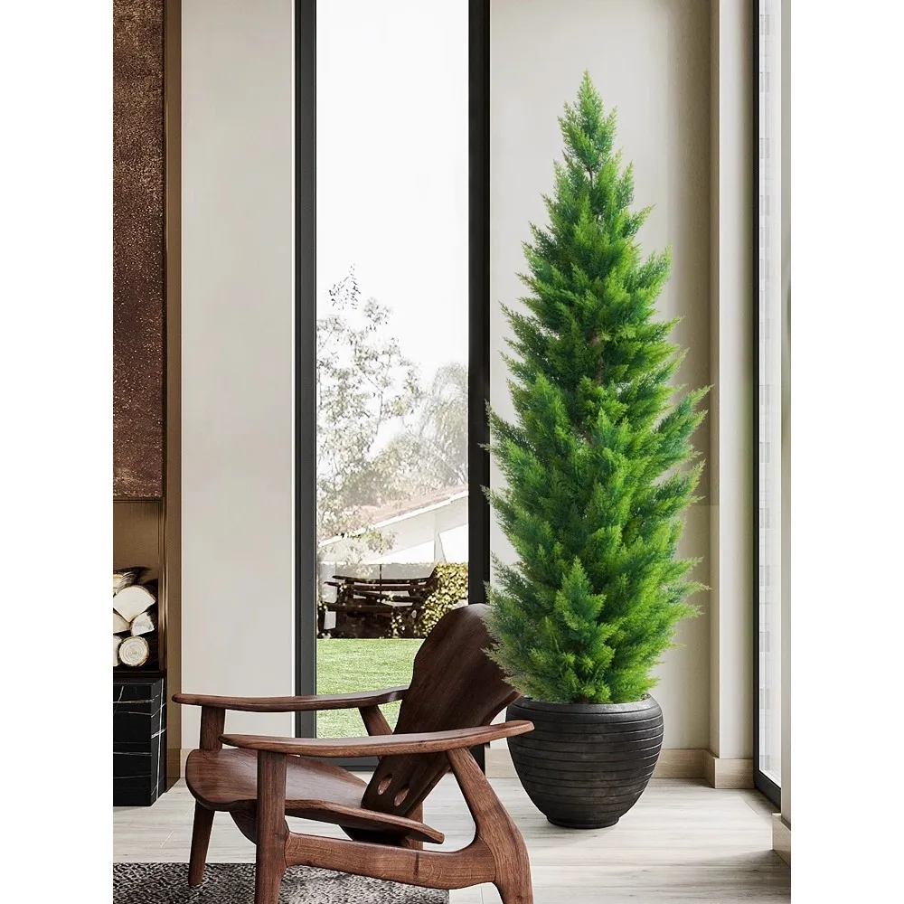 Large scale simulation of potted green plants, cypress trees, small pine trees, Christmas trees, indoor store decoration, window