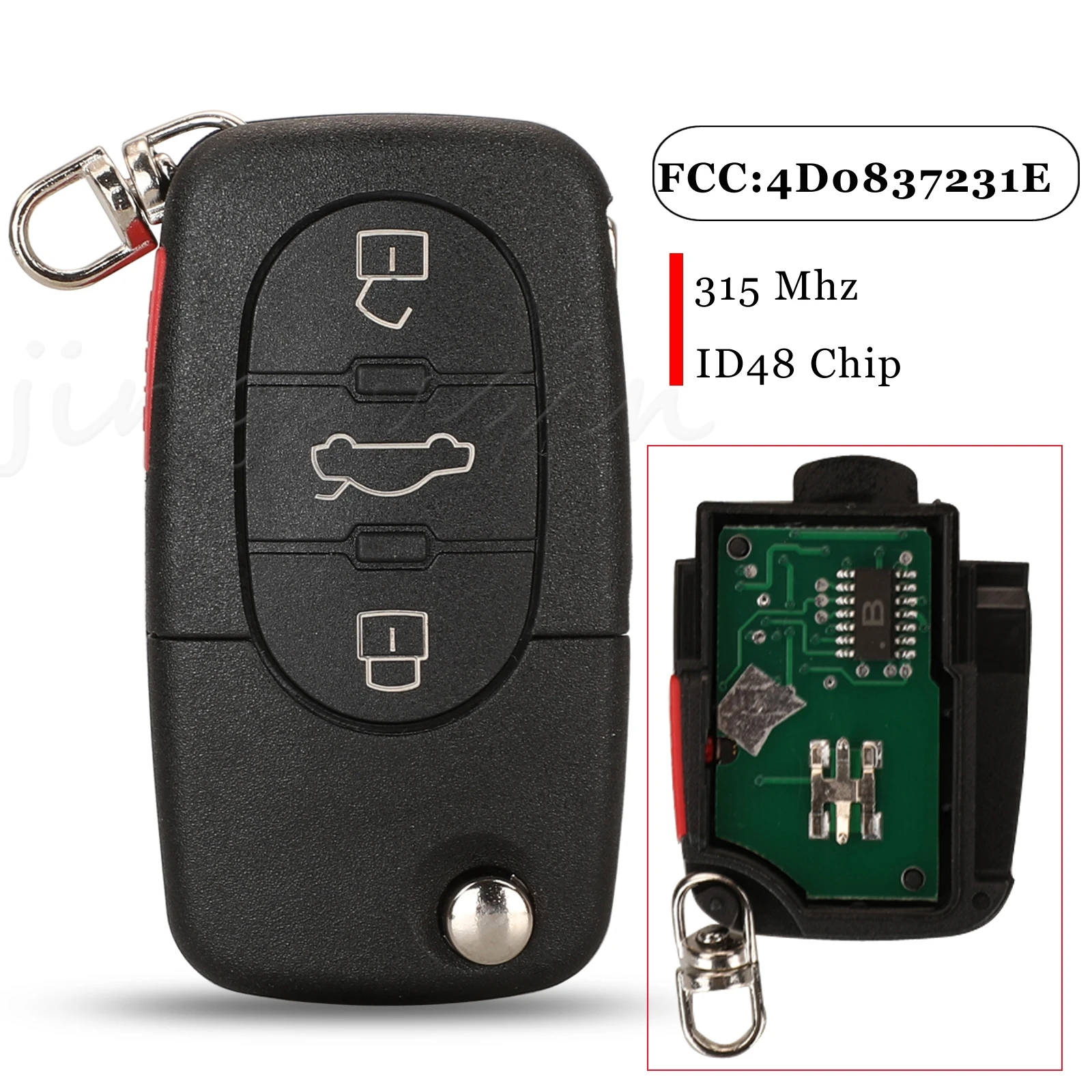 

Jingyuqin 5pcs For Audi A4 A6 A8 TT 4 Buttons Smart Remote Car Key Fob 315Mhz ID48 Chip FCCID: 4D0837231E