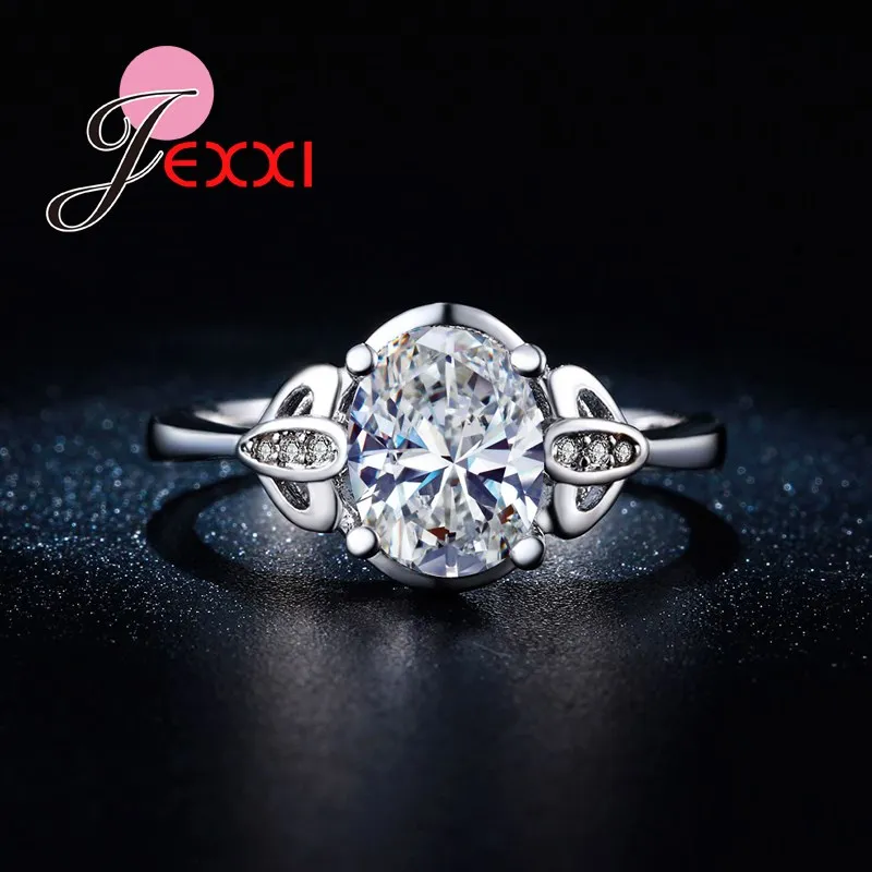 925 Sterling Silver Rings With Oval & Round Clear Zircon For Women Ring Wedding Party Birthday Elegant Fashion Jewelry