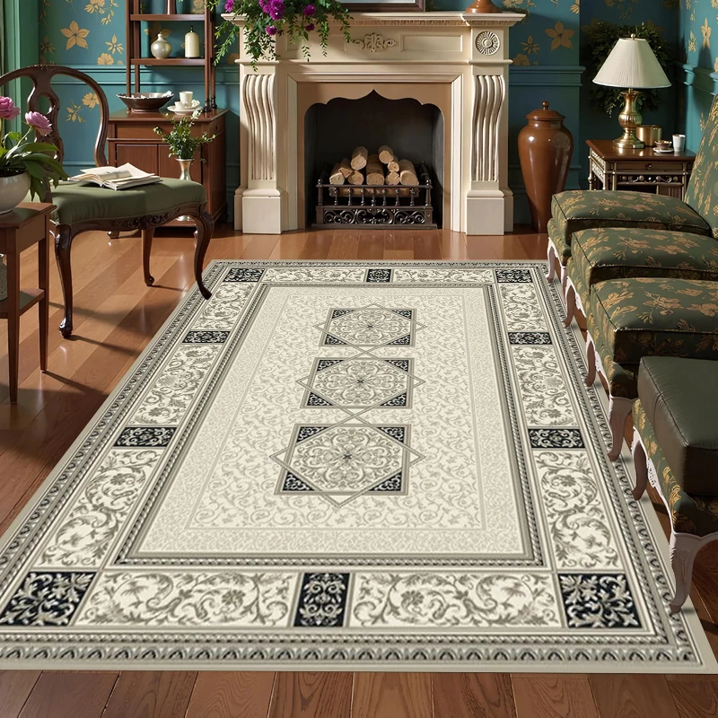 European Vintage Red Brown Palace Area Rug, Luxury Medallion Floral Print Floor Mat, Non-Slip Living Room Carpet  Floor Mats