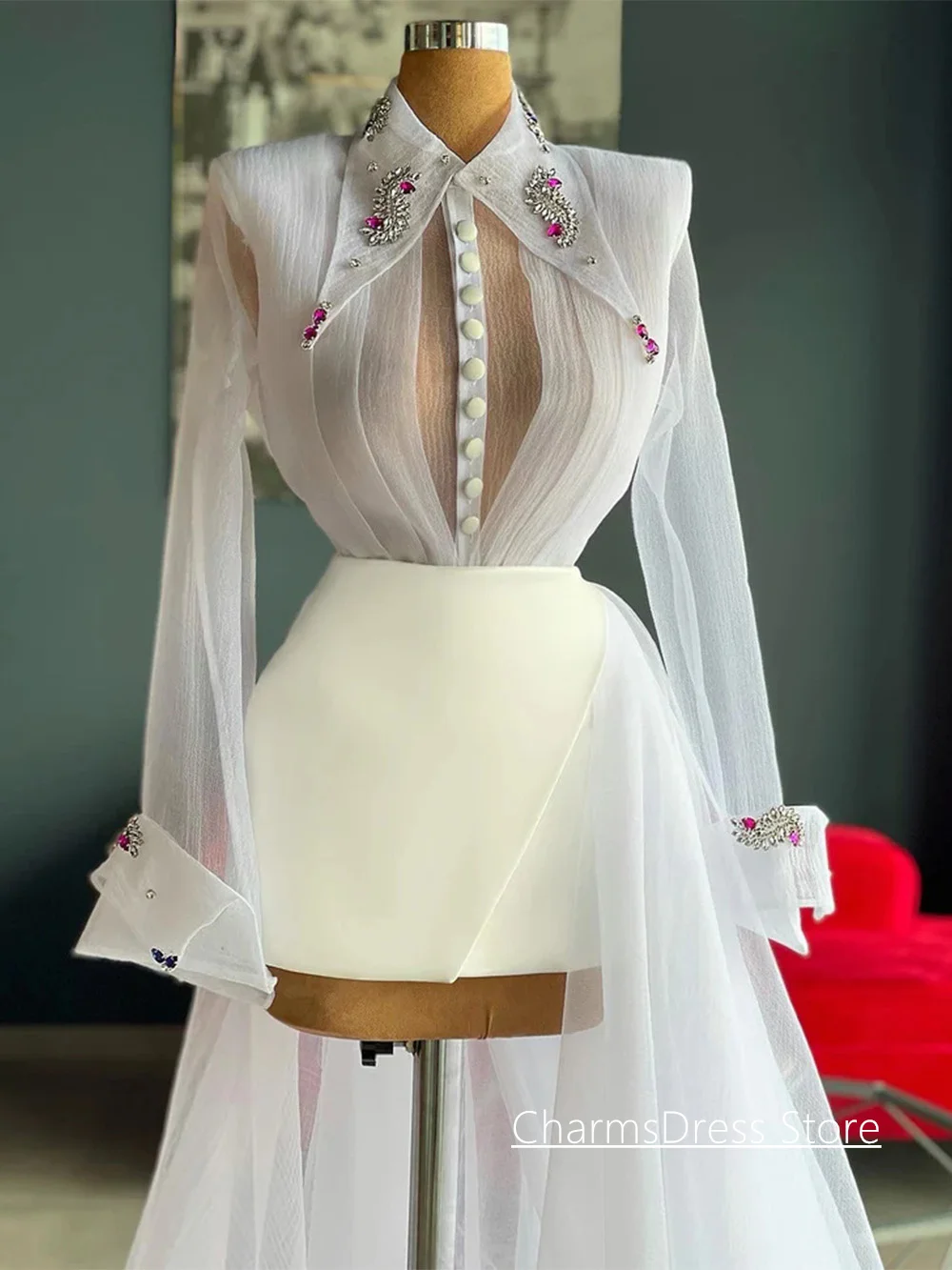 قطعتين فستان سهرة مخصص برقبة عالية تي شيرت تنورة من الساتان فستان حفلة كوكتيل فوق الركبة فستان حفلات قصير