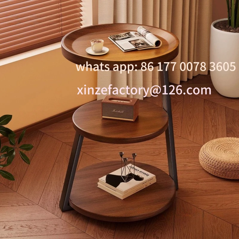 

Customizable antique bedside table shelf multi-layer sofa side table coffee table living room household small apartment round