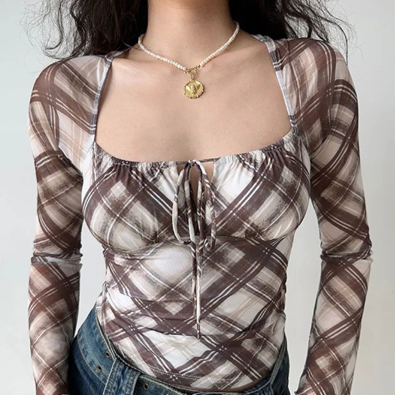 

Осенняя модная простая модная одежда с квадратным воротником, хит продаж, универсальная женская одежда, универсальные тонкие топы с длинными рукавами, трендовые футболки XQ137