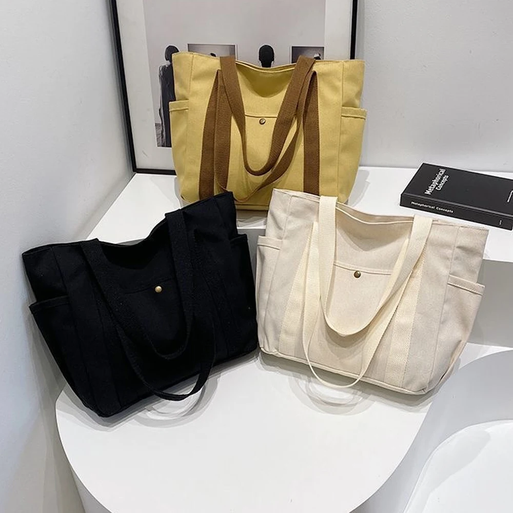Large-Capacity Tote Canvas Bag for Work and Outings, Stylish and Versatile for Commuting, Artistic Student Shoulder Bag for Carrying Books