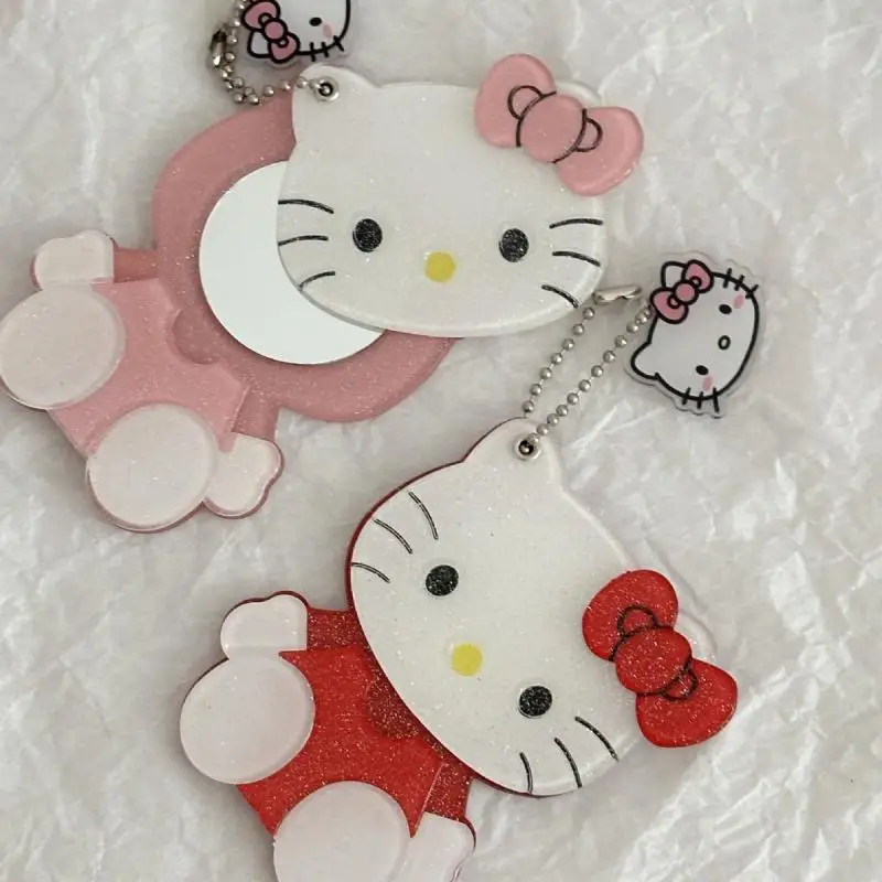

Anime Sanrio Hello Kitty Folding Sliding Cosmetic Mirror Kawaii Keychain Portable Makeup Mirror Cartoon Mirror Pendant Girl Gift