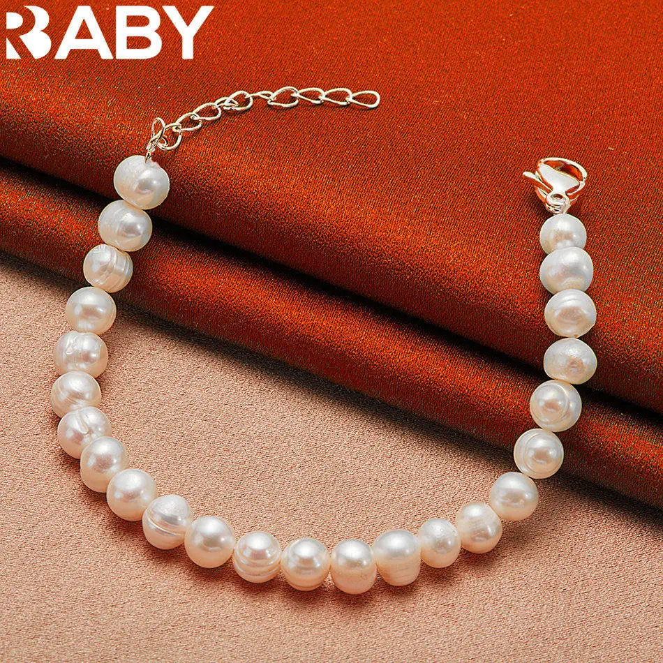 

URBABY 925 Sterling Silver Buckle Pearl Chain Bracelet For Women Fashion Jewelry Grace Noble Party Accessories Birthday Gifts