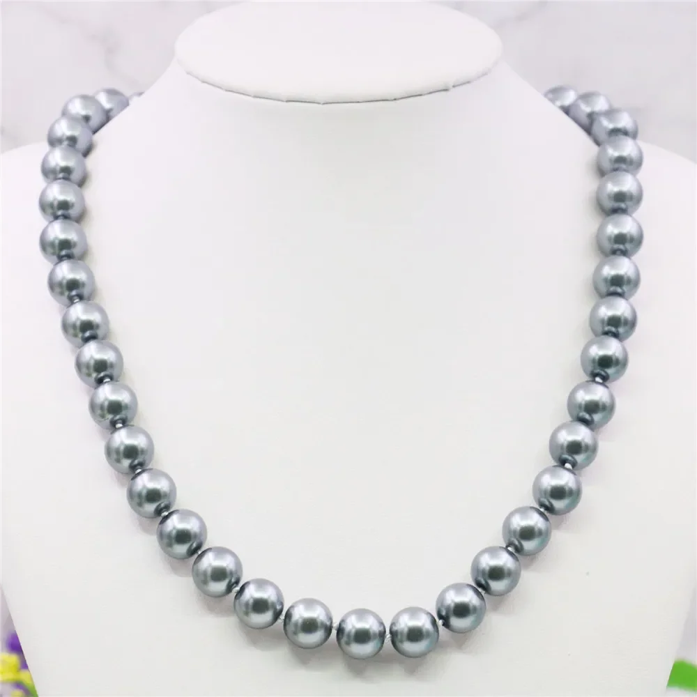 8 10 12mm Round Silvercolor Gray Pearl Shell Necklace Women Hand Made Jewelry Making Design Fashion Accessory Gifts For Mother