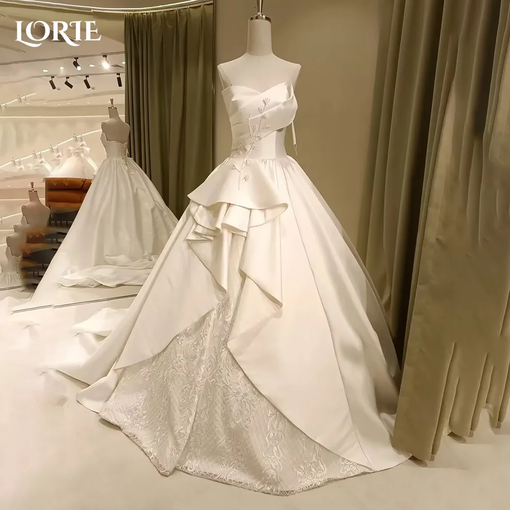 LORIE Satin Strapless Wedding Dresses Bobycon Mermaid Bridal Gown Sleeveless Crepe Customized Simple Party Gown vestido de noiva
