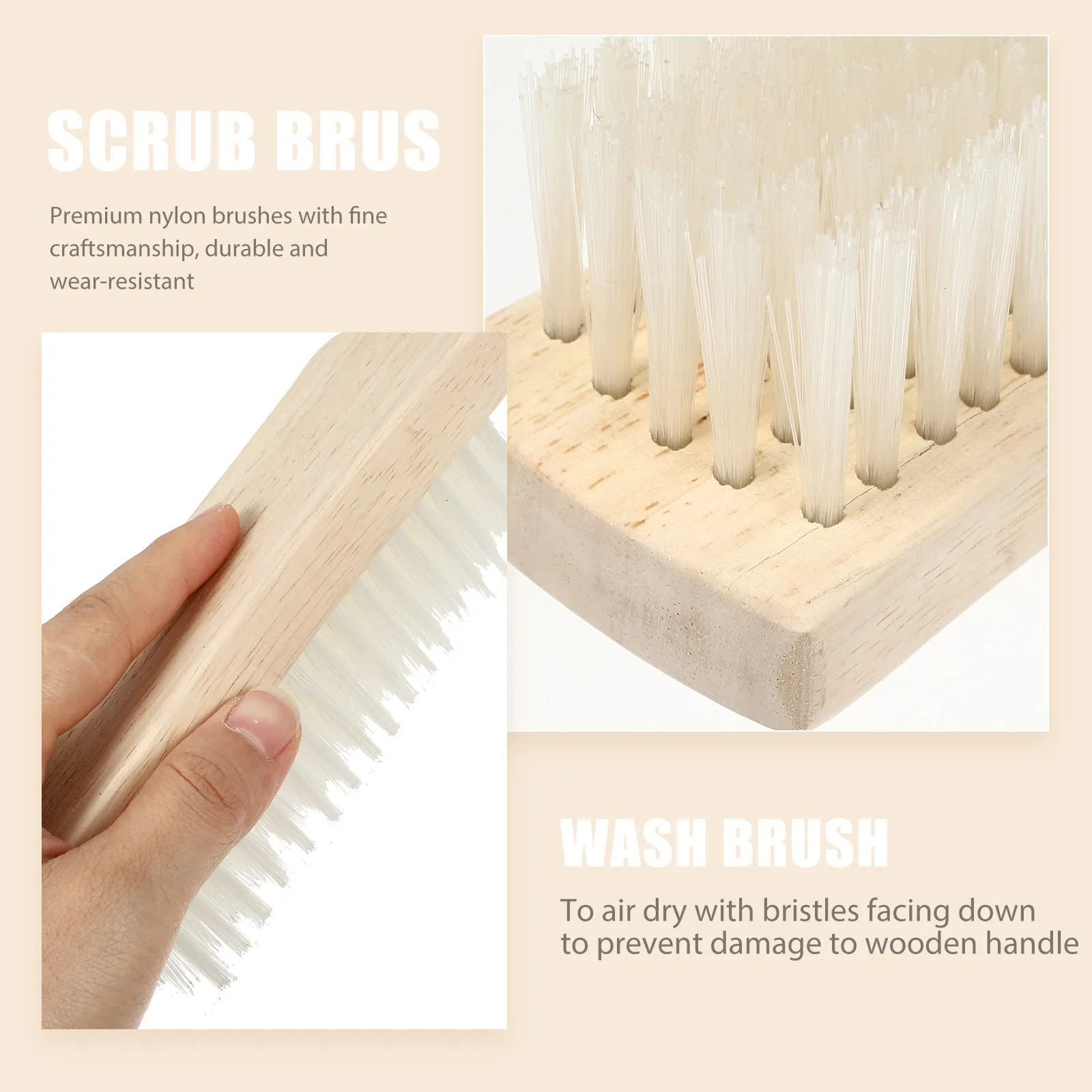 Clothes Brush Scrub Brush for Down Jackets Nylon Bristles Wooden Handle Laundry Cleaning Tool for Shoes Hats