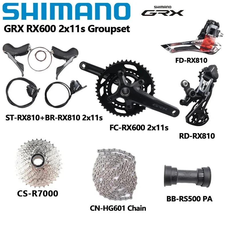 Shimano GRX RX600 2x11S Road Set 170MM 172.5MM 46-30T 22speed RX810 Front Derailleur RD RX810 K7 R7000 11-34T RX600 GRX Group