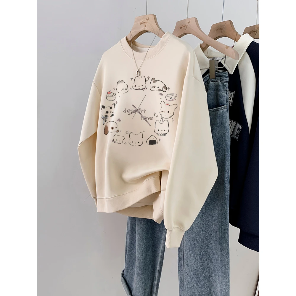 

White Letter Print Sweatshirt Women's Spring Autumn New round Neck Overhead Top Slimming Outerwear Small Size Effect