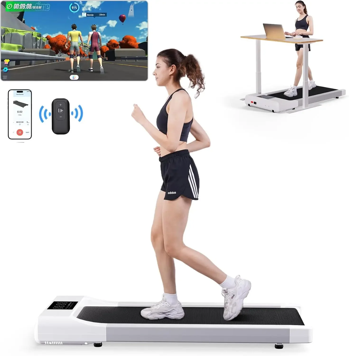 Desk Treadmill, Smart 2-in-1 Walking Pad for Walking and Jogging, Portable 2.5HP Low-Noise Treadmill with Remote & App Con