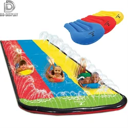 AddFun-Glissière d'eau gonflable pliable au-dessus du sol pour enfants, triple toboggan, activités aquatiques d'été en plein air, 7x16 pieds