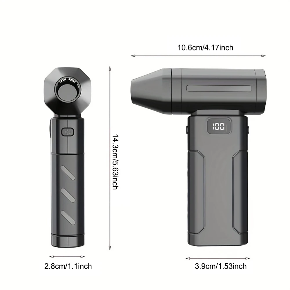 منفضة هواء مضغوطة - مروحة تربو صغيرة للتبريد الشخصي بقدرة 3000 مللي أمبير في الساعة، منفضة هواء كهربائية لاسلكية 1080000 دورة في الدقيقة لتنظيف لوحة المفاتيح