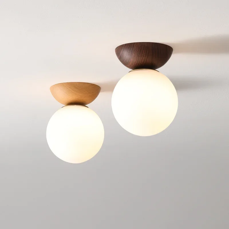 

Japanese style entrance light, log wind corridor light, Nordic balcony ceiling light, round ball entrance light