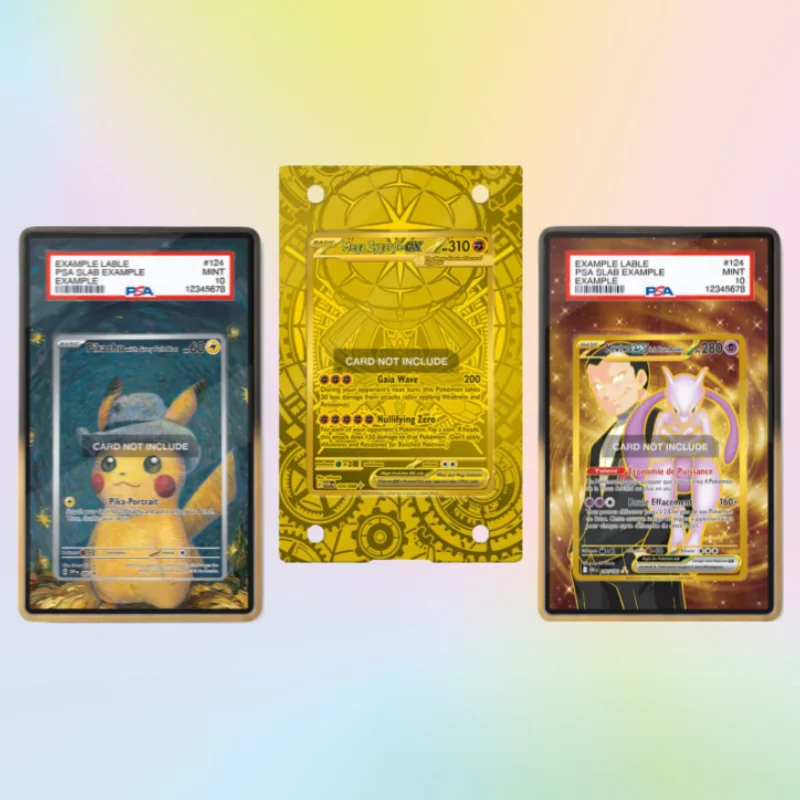 Estojo de Acrílico para Exibição de Cartas de Anime com Arte Estendida para Cartas de Coleção PTCG Mega Rayquaza Mewtwo, Exibição PSA com Pintura Estendida (Carta Não Incluída)