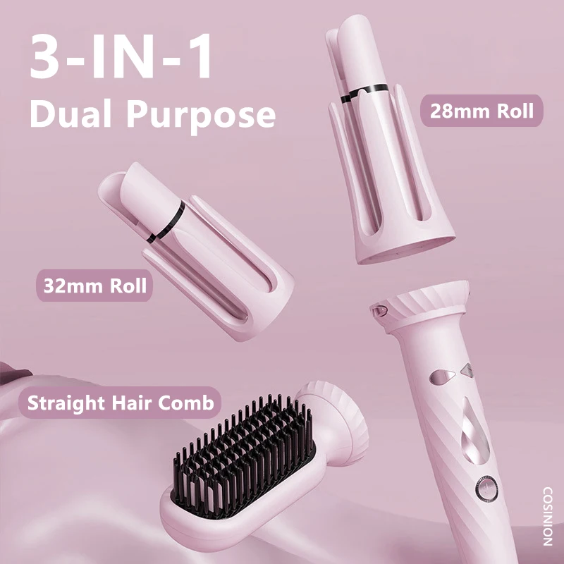 3-IN-1 ثنائي الغرض الأيونات السالبة 28 مللي متر/32 مللي متر مموج الشعر التلقائي التدفئة مستقيم مشط الشعر الكهربائية السيراميك الشباك الشعر عصا