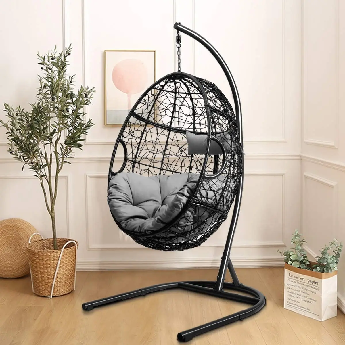 

Hanging Egg Chair, 36.5-Width Oversized Swing Chair with C-Hammock Stand Set, Hammock Chair with Soft Seat Cushion & Pillow