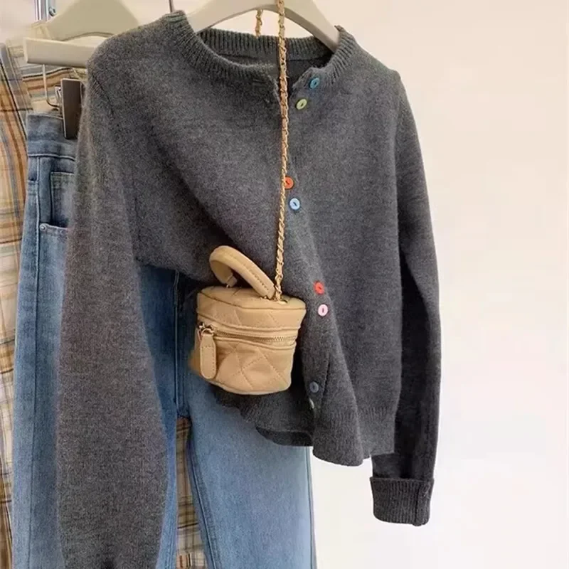 

Winter Clothes Women Korean Style Loose Cardigan Round Neck Solid Color Ladies Sweater Fall Winter Fashion New Jacket