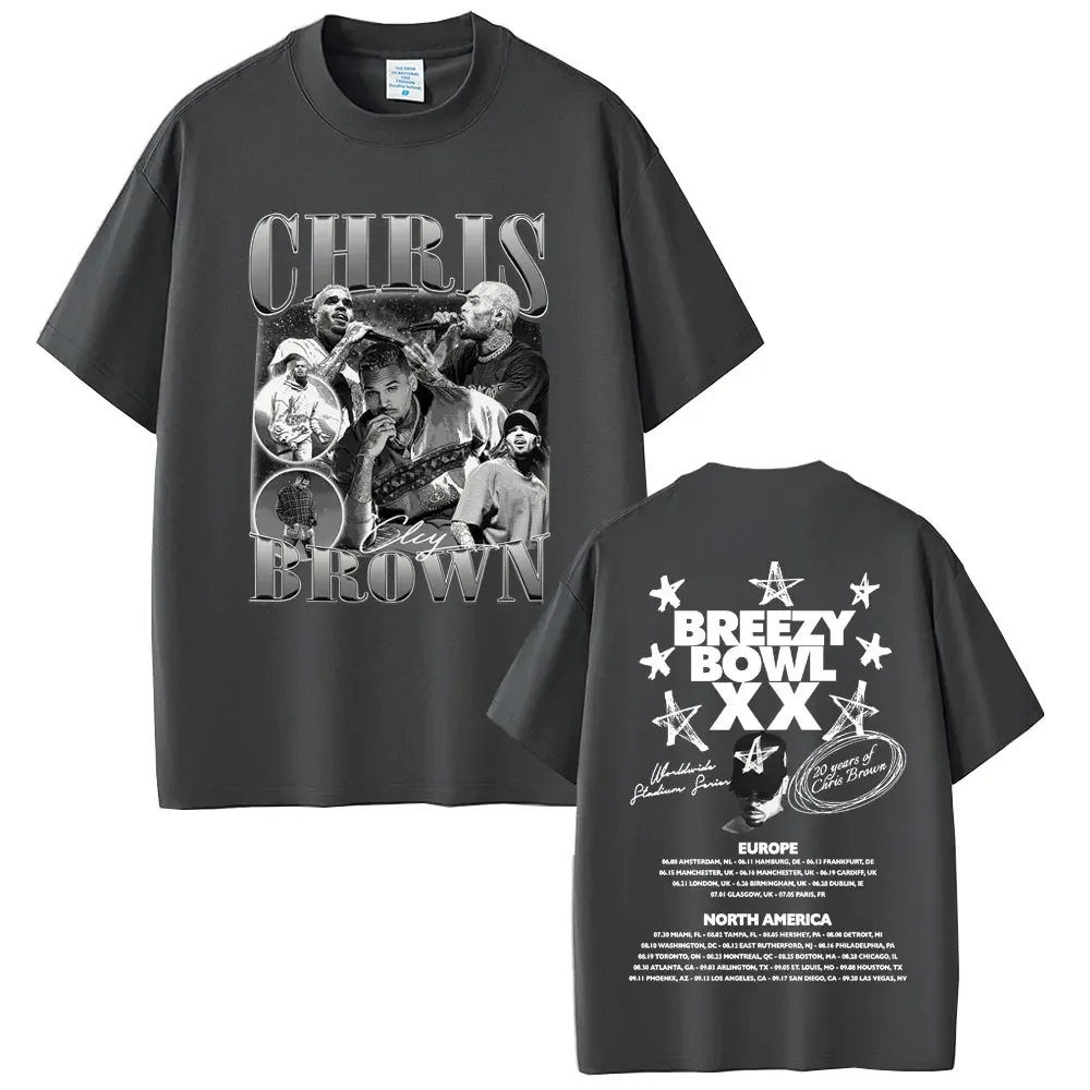 Custom Rapper Chris Brown Breezy Bowl XX 2025 Tour T-shirt Men Women Hip Hop Fashion Casual T Shirts Men's Cotton Oversized T-sh