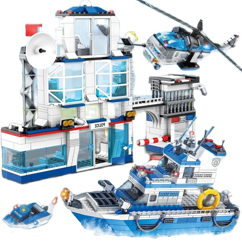 City SWAT Police Station Building Block Urban Prison Car Truck Helicopter Vehicle Boat Toys For Children Gifts