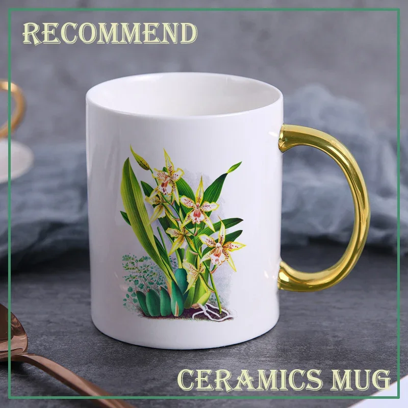 400ml Creative ceramic Mug orchid Pattern friends mug Household Couple Water Cup Breakfast Coffe Cup Drinkware KTZW-050