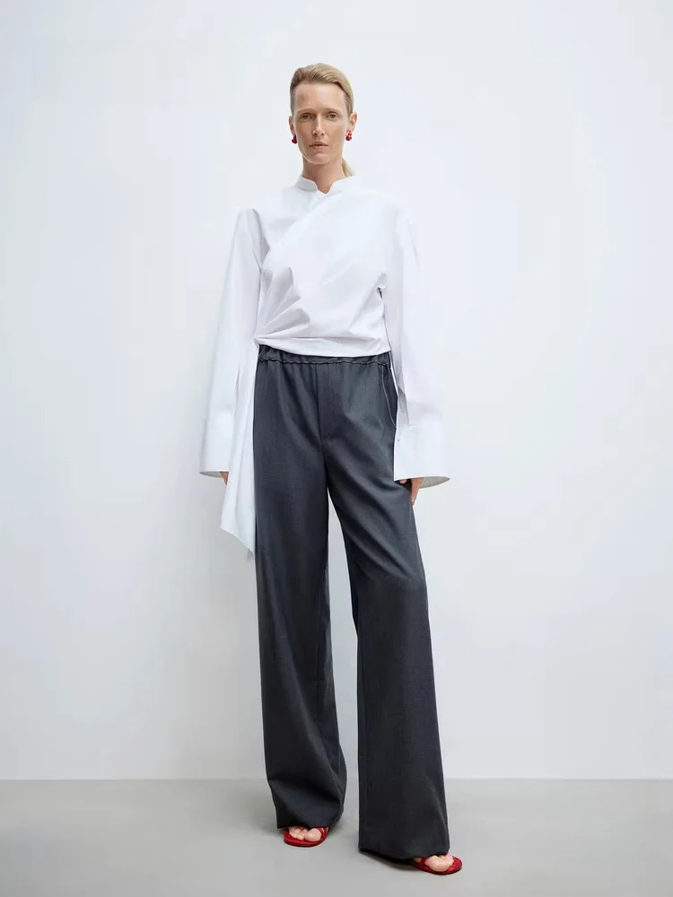 

Женские шерстяные брюки-палаццо Edition, весна 2025, с цветными вставками, с поясом, повседневные, прямого кроя, с высокой талией, длинные