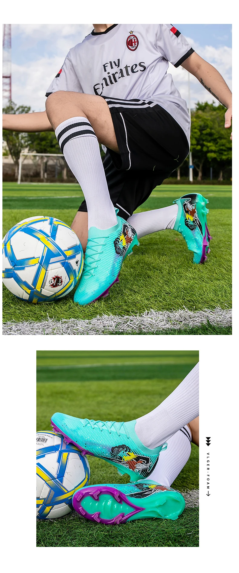 Neue Herren-Fußballschuhe, rutschfeste Trainingsschuhe, Fußballschuhe mit langen Stollen, ultraleichte Fußballschuhe FG für draußen, Dropshipping – Detail 17