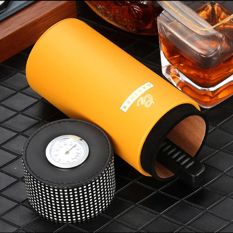 Leather Wood Cigar Humidor Cigar Box Tube Jar with Hygrometer Cedar Wood Cigar Tube Holder Humidifier Travel Cigar Tube Box Case