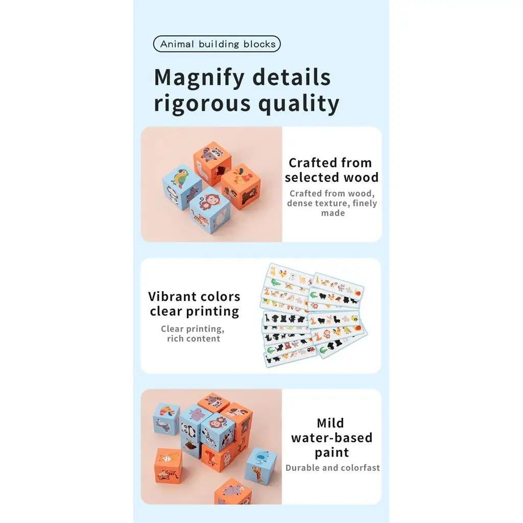 Würfel-Tier-Puzzle Holzbausteine Brettspiel Holzklötze für Kinder Spielzeug Geschenk – Detail 7