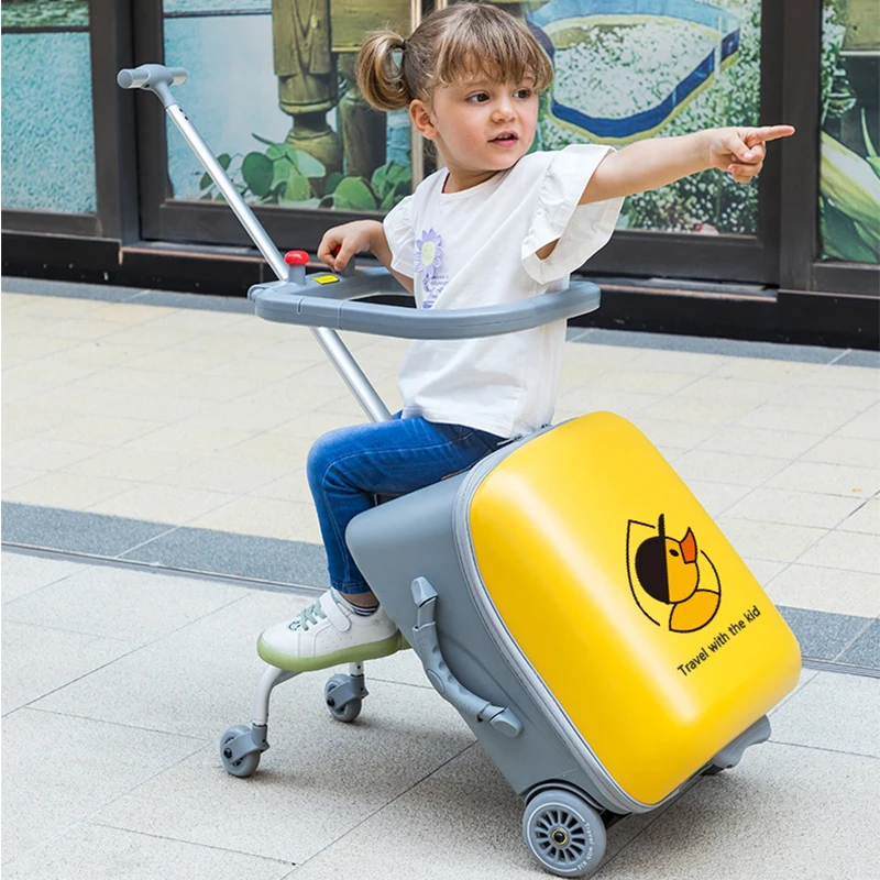 New Kids Suitcase Ride and Sit Luggage Trolley Brake Universal Wheel Lazy Man Suitcase Baby Travel Bag Walking Baby Carry-on