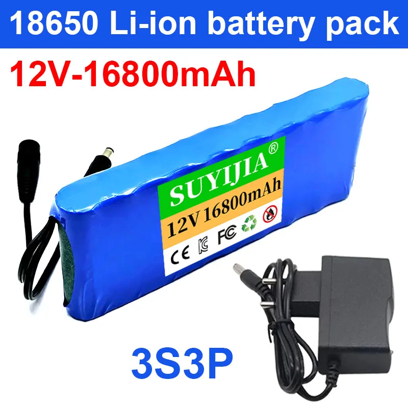 

12V 18650 Lithium Battery Pack 3S3P 16800mAh for Camera Video Emergency Light Radio Portable UPS Li-ion Cell+12.6V 1A Charger