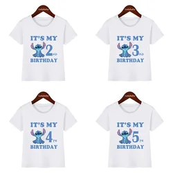 Disney Lilo & Stitch Print Kids Clothes It's My 1 2 3 4 5 6 7 8 9 Years Birthday Boys Girls T shirt Cute Baby Children T-Shirts