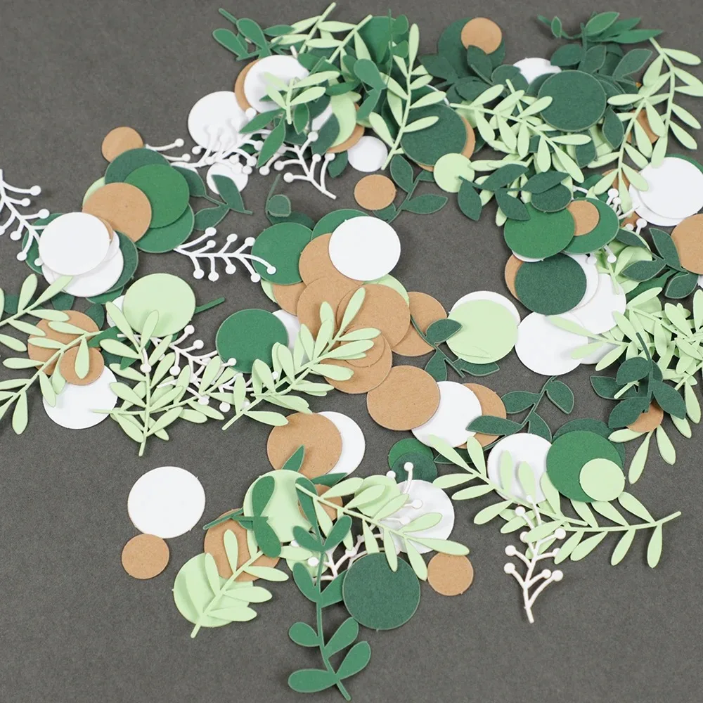 100Pc Branch Leaf Round Paper Confetti Table Scatter for Kids Birthday Party Baby Shower Gender Reveal Wedding Party Decoration