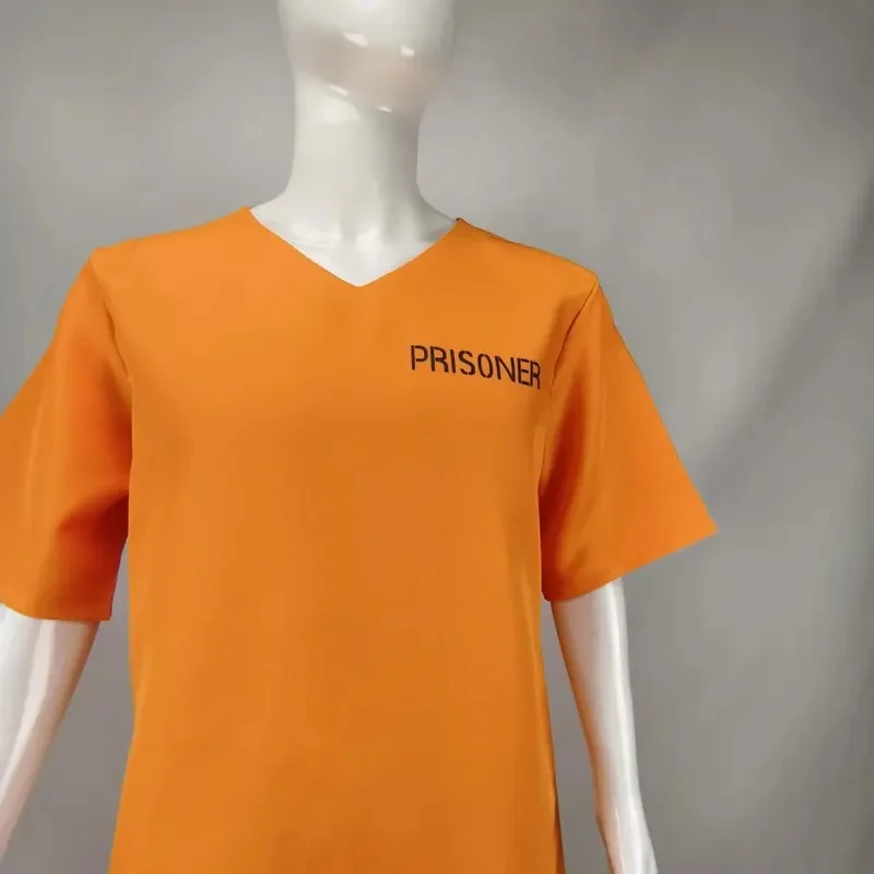 ♥ Nuevo Disfraz de Prisionero Naranja para Adultos 2026, Uniforme de Prisionero para Halloween, Carnaval, Cosplay, con Esposas ★ Mira a mí arriba↑_