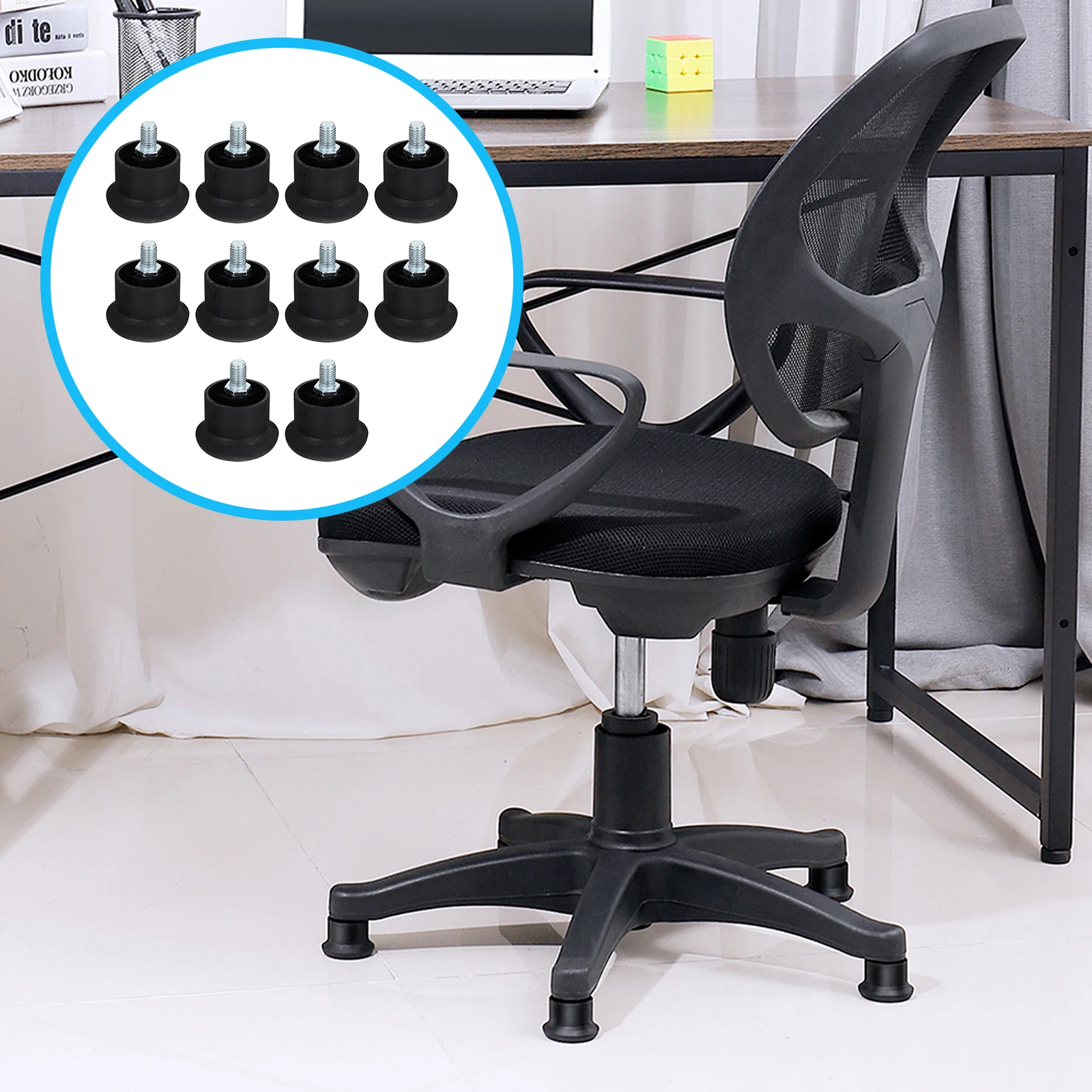 

10pcs Chair Fixed Foot Pad Anti Scuff Wood Floor Protection Furniture Casters Rolling Stool Stopper Black Pu Wheel Office