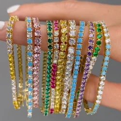 NEW Arrived Fashion Women Jewelry Gold Color High Quality 5A Cubic Zirconia Colorful CZ Tennis Chain Bracelet