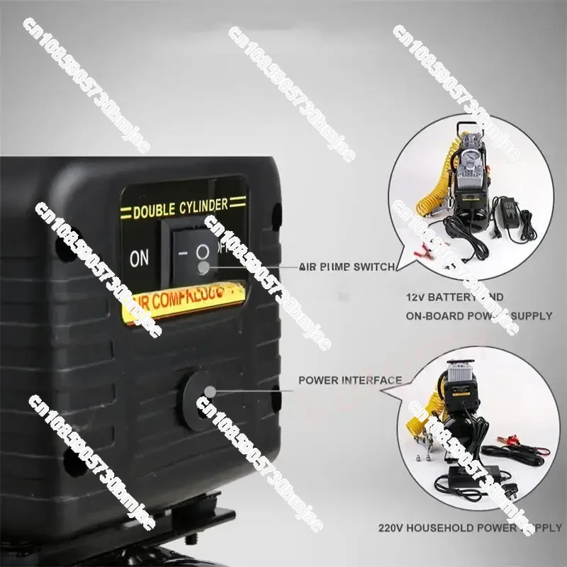 12V 220V silent oil-free air compressor automatic start stop portable dual cylinder air pump car tire inflator