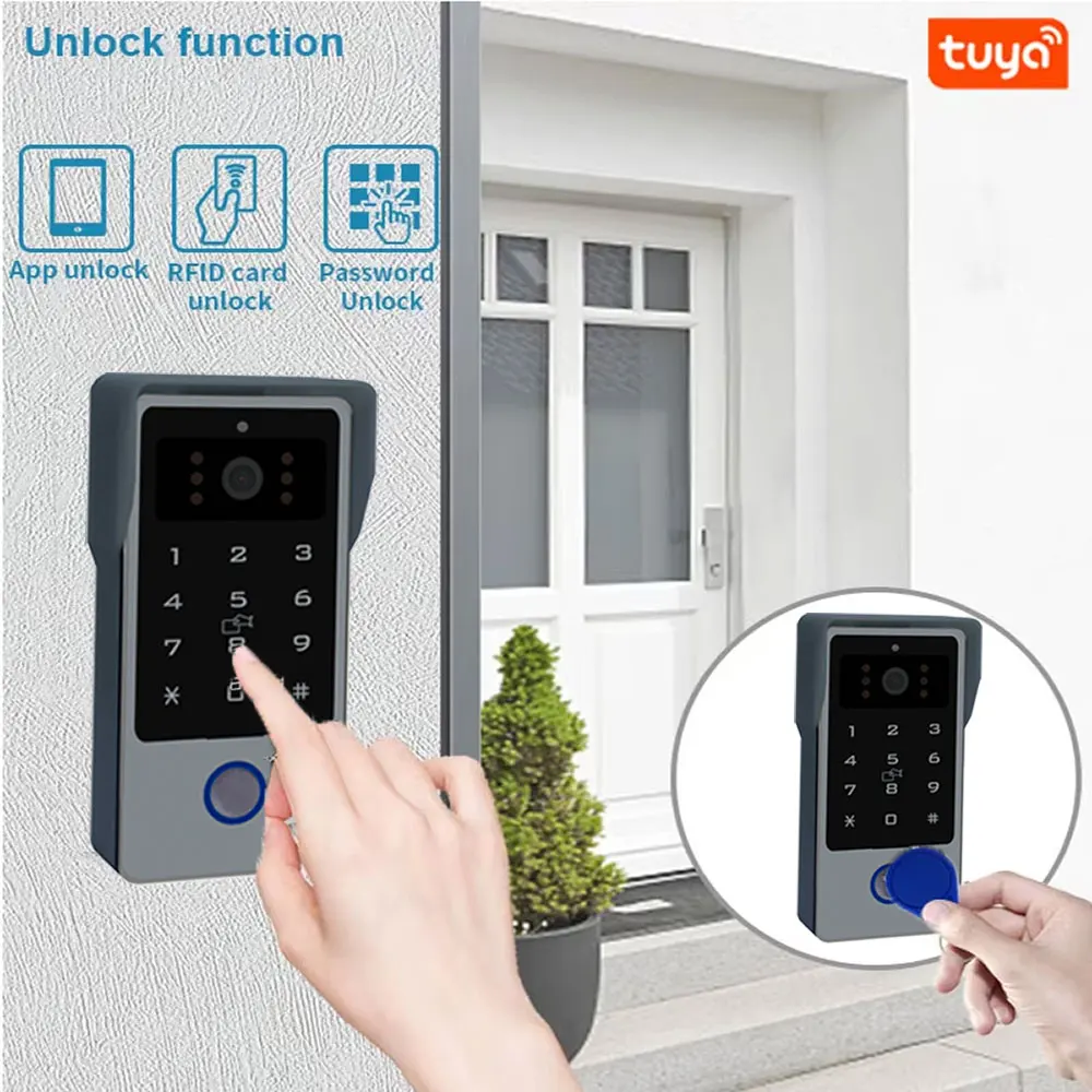 2-Wires Intercom System,7 Inch 1080P WiFi Touch Screen Video Doorphone System, 32G Card, Code Password Tuya App IC Card Unlock