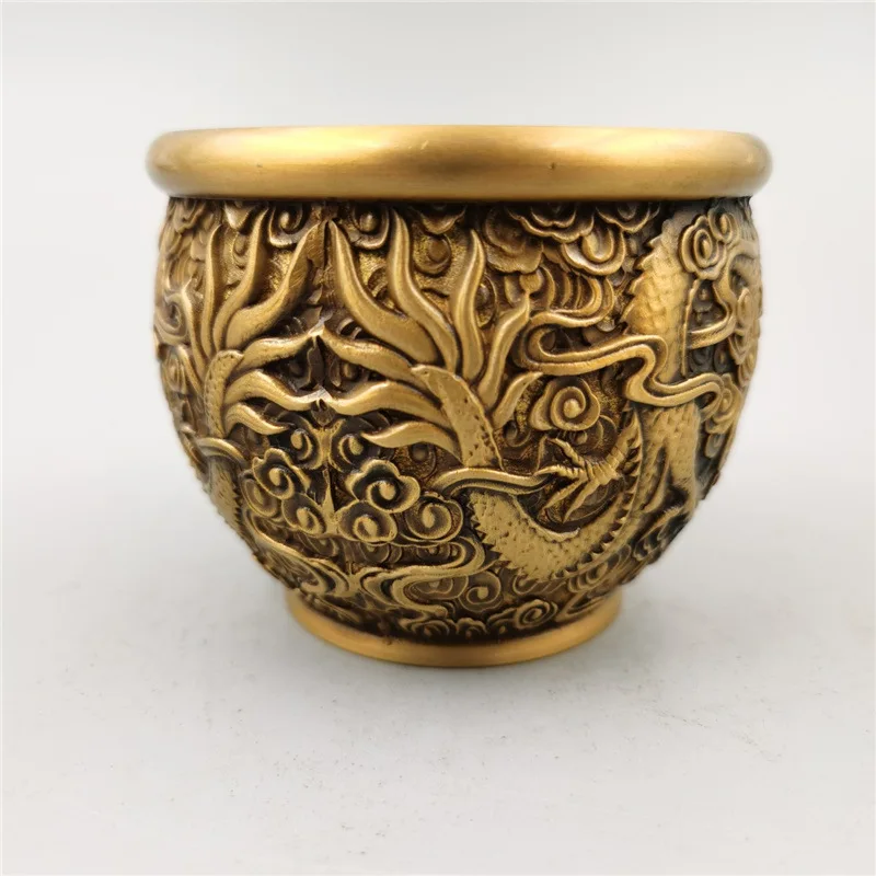 Copper-colored brass gilded design, home decoration piece, bronze ware, double dragon playing with pearls vat or