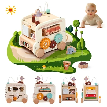 Baby Montessori Spielzeug Holz Mehrzweck Bus Sensorischen Puzzle Spiel Für Neugeborene kinder Finger Übung Beschäftigt Spielzeug Kinder präsentieren