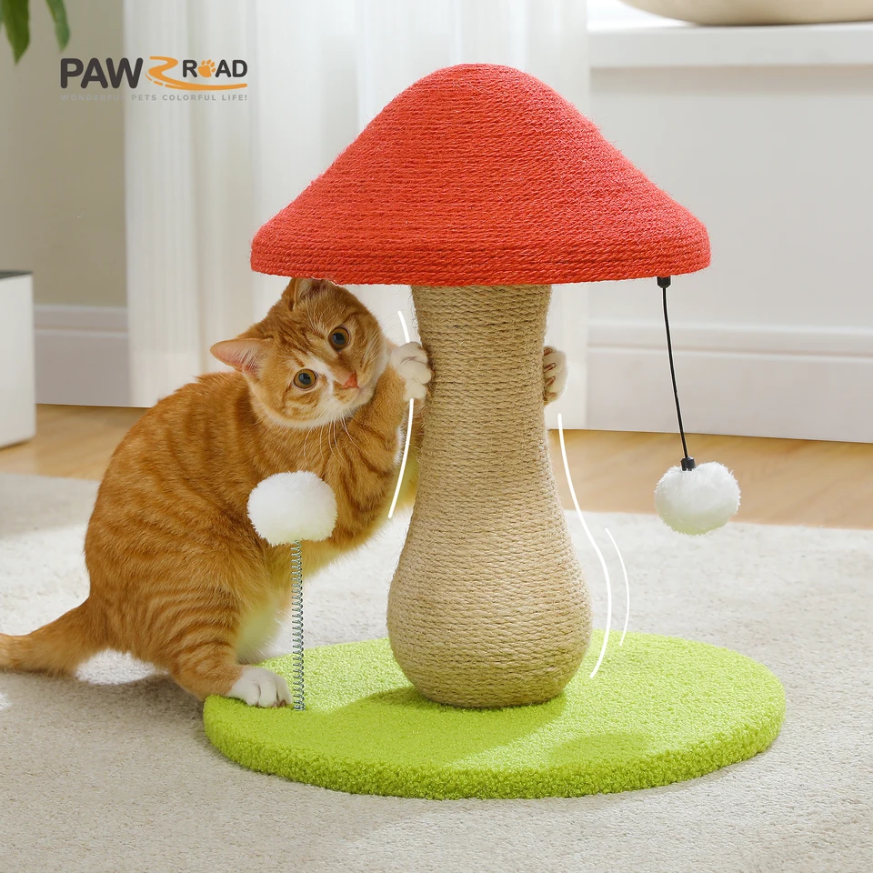 Cute Mushroom Cat Scratching Post with Sisal Toy
