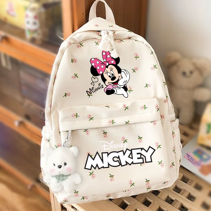 

Mickey Minnie Women Simple Backpack Casual Floral Student Backpack Teenage Book Bag Travel Rucksack for Teenage Girls