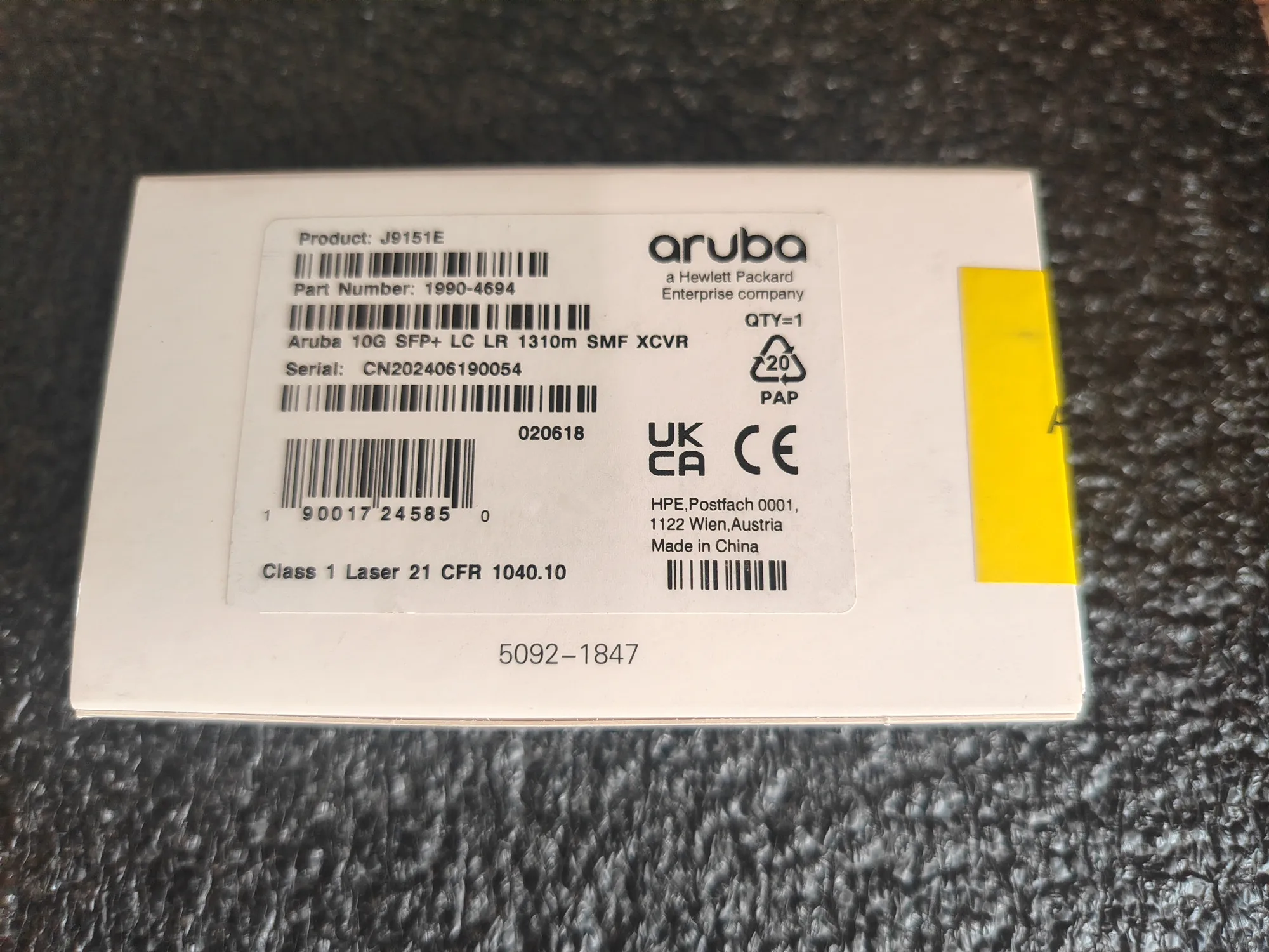 Original J9151E Aruba SFP Transceiver 10G SFP+ LC LR 1310NM SMF XCVR Aruba 10G LR Optical Switch
