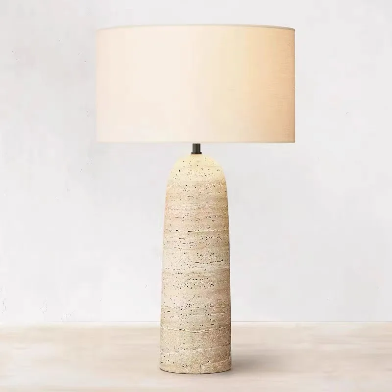 Simple modern travertine table lamp, retro living room hotel lobby lamp, bedroom bedside lamp B & B