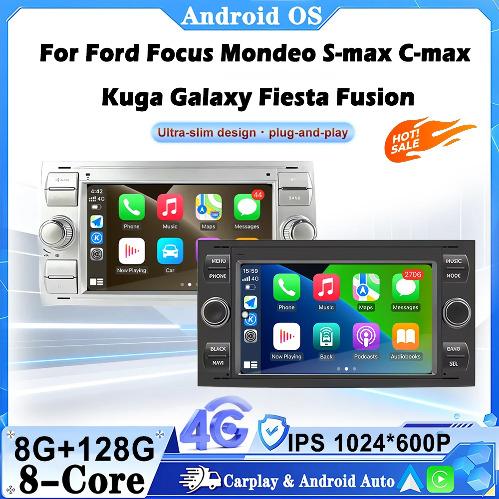 Android 16 Car Radio for Ford Focus Mondeo S-Max C-Max Kuga Galaxy Fiesta Wireless CarPlay GPS Navigation Fusion Intelligent Aut