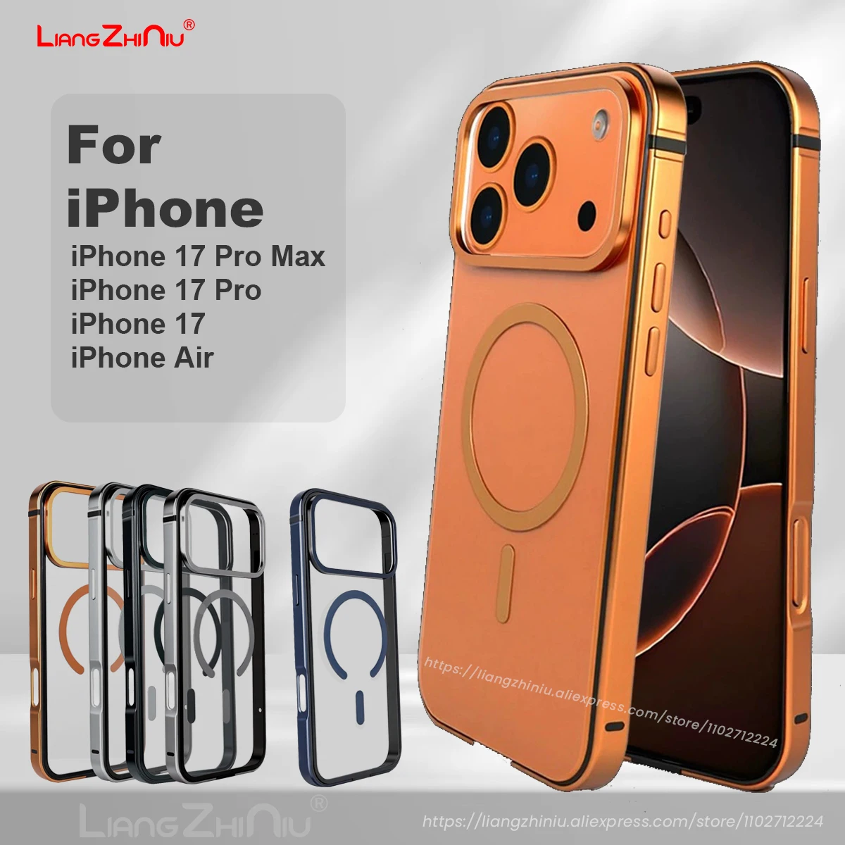 

HD прозрачный металлический ободок из алюминиевого сплава для Iphone 17 Pro Max/17 Pro/17, магнитная зарядка Magsafe, противоударный жесткий чехол для телефона