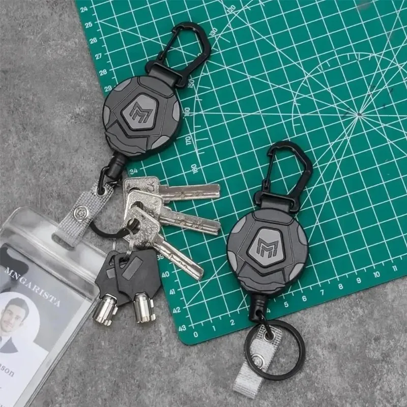 Steel Retractable Cord Keychain Anti Theft ID Badge Holder Reel Carabiner Heavy Duty Lanyard Telescopic Keychain image 5
