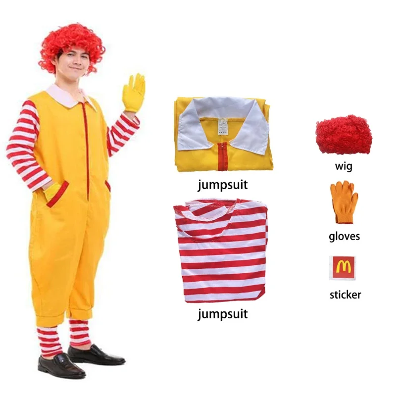 Halloween Christmas Cosplay Parent-Child Clown Costume Props Party Stage Performance Fastfood Yellow Clown Clothing for Kids